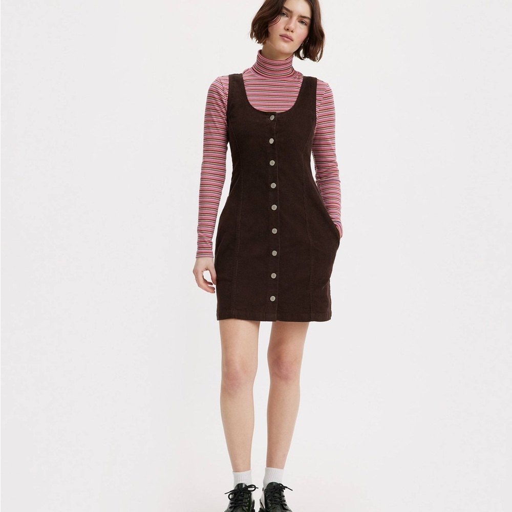 SOLD! NWT. Levis Tuli Chocolate Brown Corduroy Mini Dress with pockets SZ XS